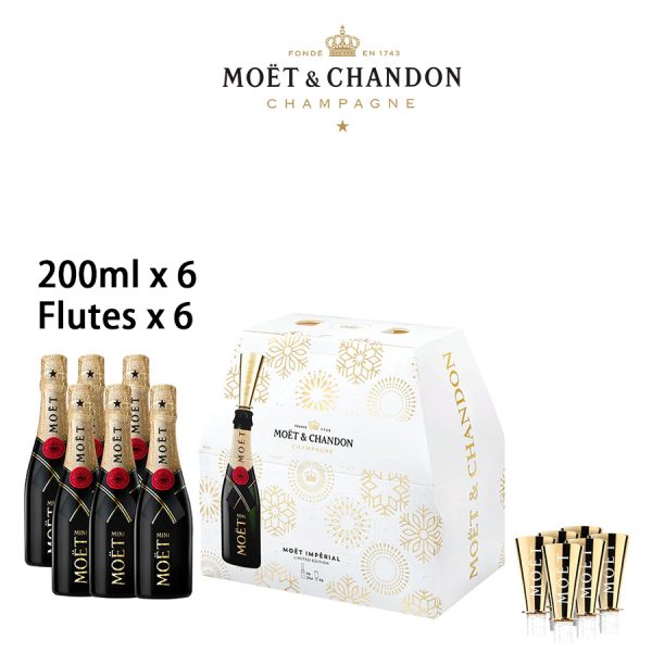 MOET & CHANDON IMPERIAL BRUT N.V. MINI WITH 6 FLUTES GIFT SET / 酩悅香檳迷李版連香檳杯套裝 (200ml x 6 + FLUETS x 6)